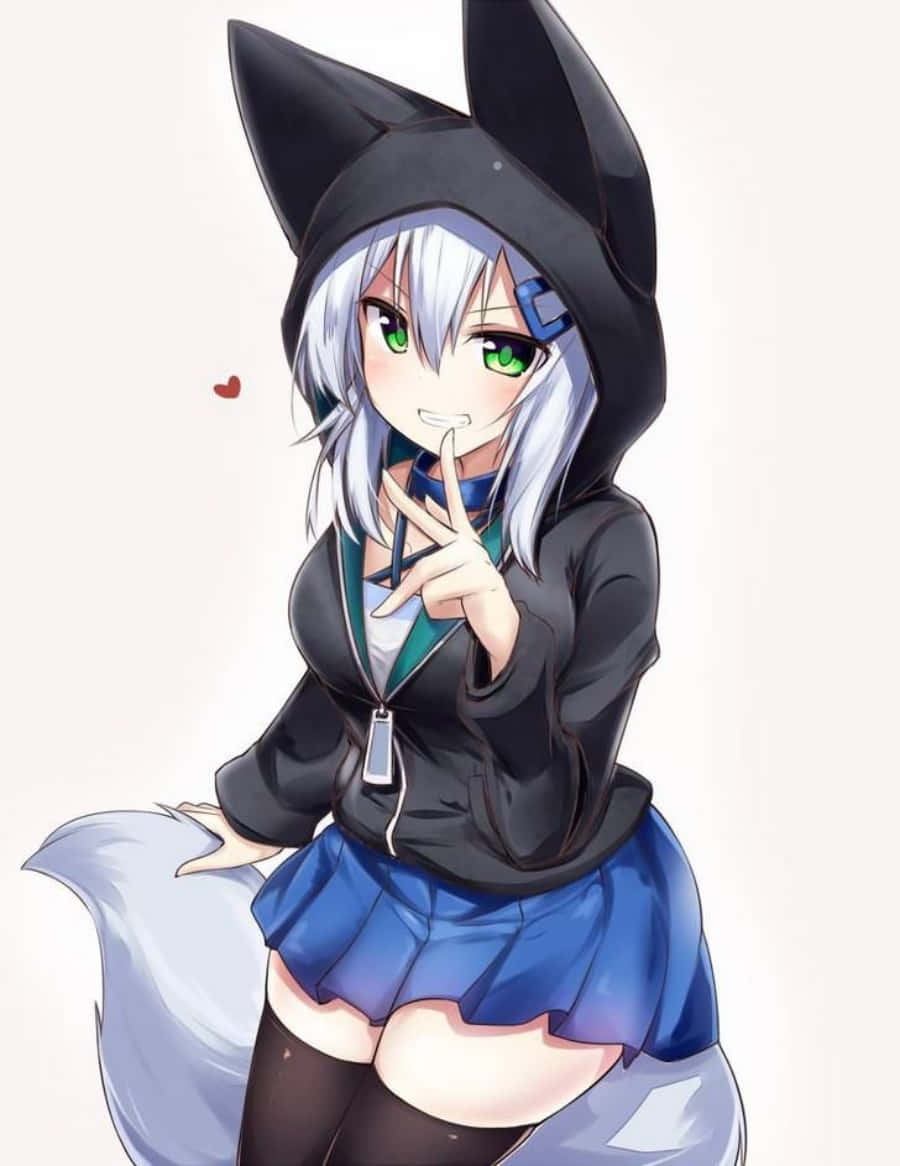 Msichana wa anime akiwa amevaa hoodie laini kwa ajili ya joto la ziada Picha ya Ukuta