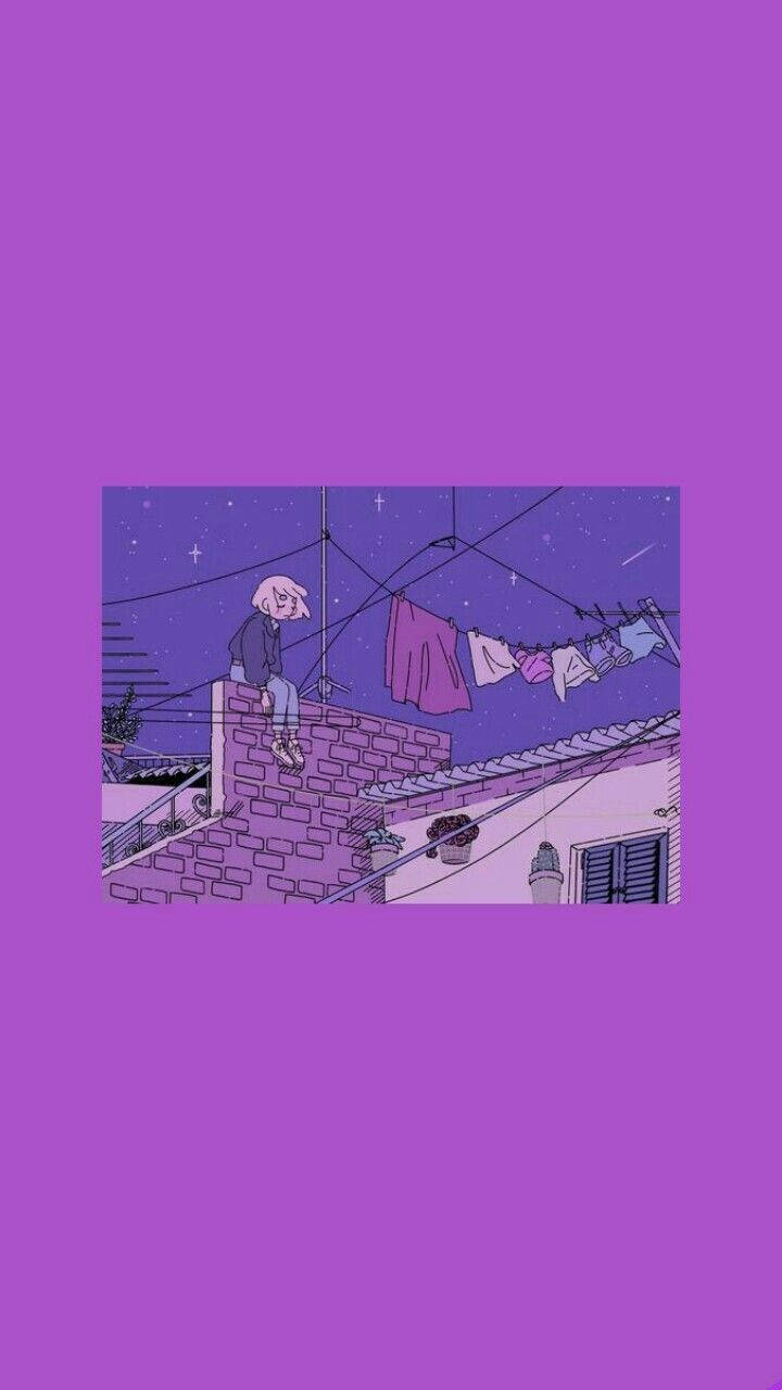 Msichana wa Anime Pastel Purple Tumblr Picha ya Ukuta