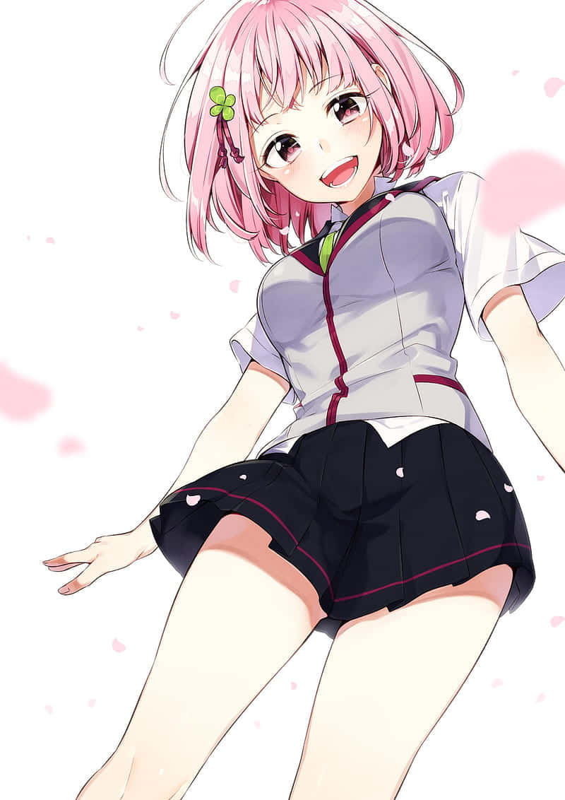 Msichana wa Anime Mwenye Nywele za Rangi ya Pinki Picha ya Ukuta