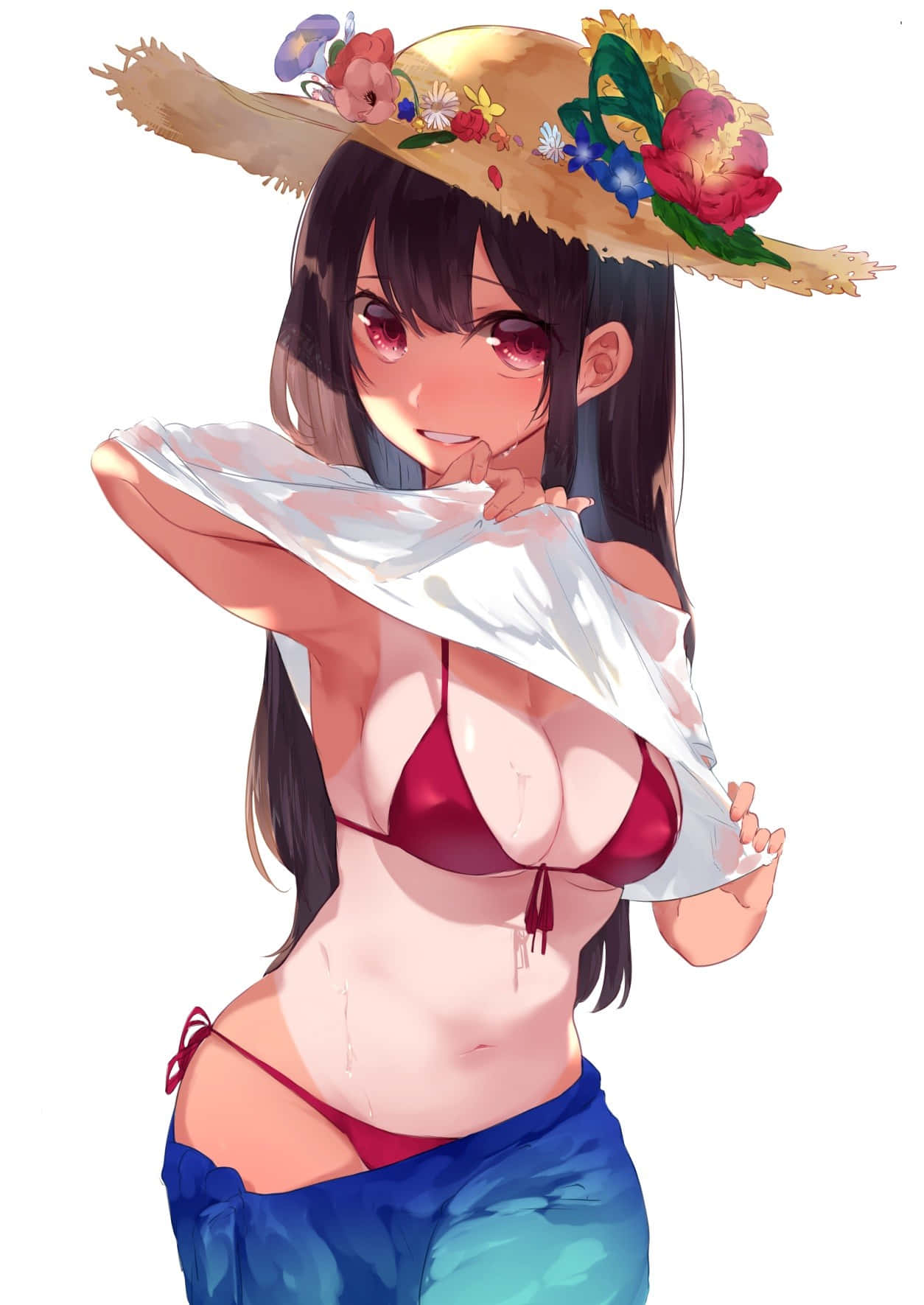 Msichana wa Anime Katika Bikini Majira ya Joto Picha ya Ukuta