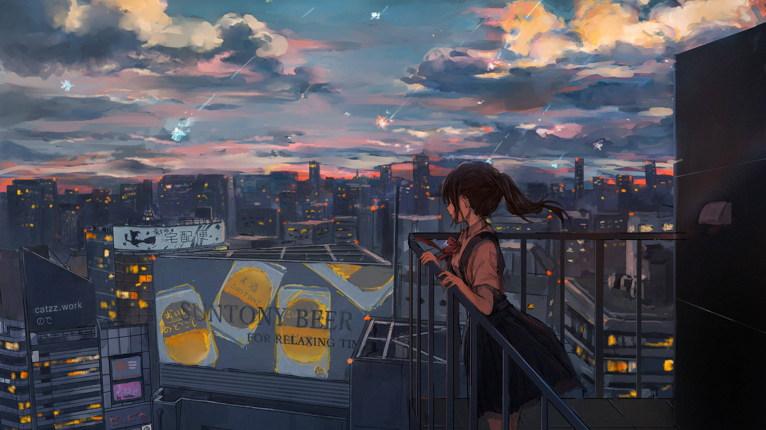 Msichana wa Anime Mwenye Huzuni Kwenye Balcony Picha ya Ukuta