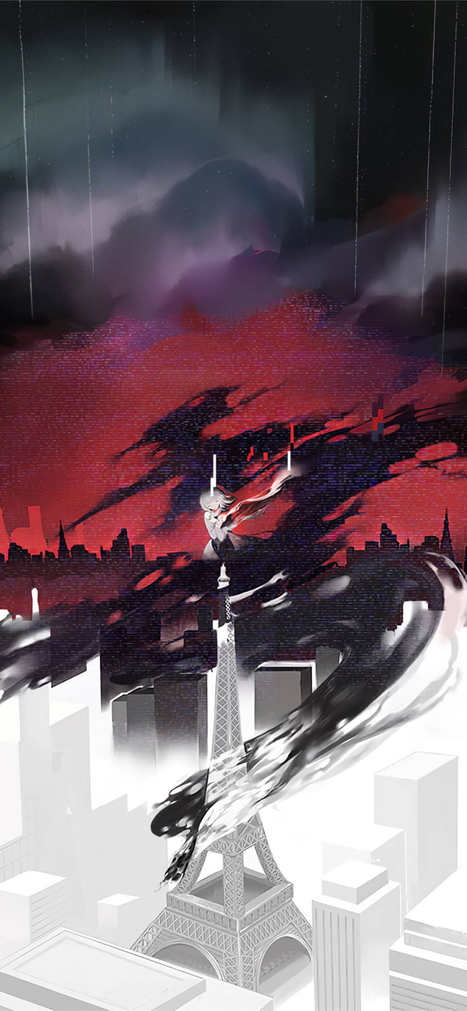 Msichana wa Anime 4K Juu ya Mnara wa Eiffel Picha ya Ukuta