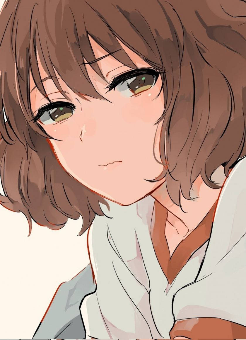 Msichana wa Anime Mrembo Mwenye Nywele za Kahawia Picha ya Ukuta