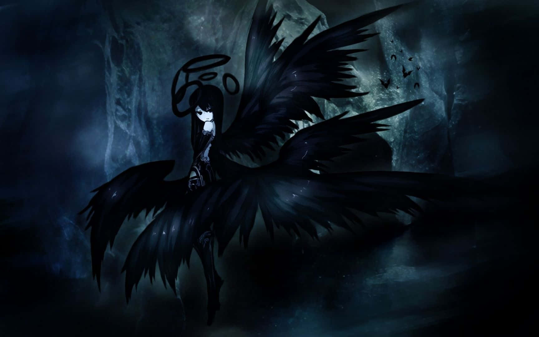 Msichana wa Anime Mwenye Mabawa Meusi Aesthetic PC Picha ya Ukuta