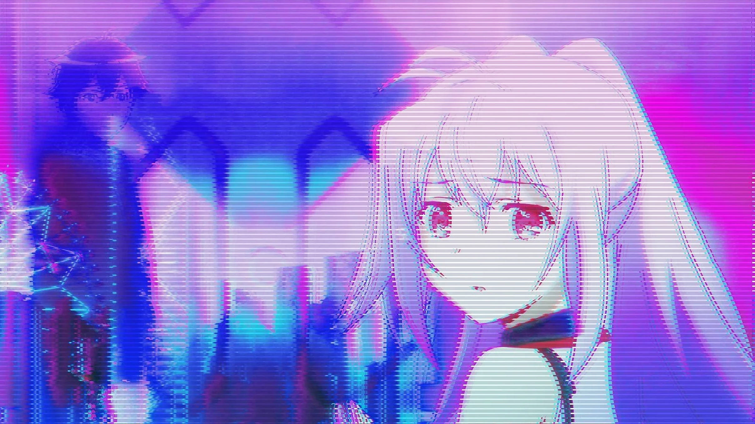 Msichana wa Anime Aesthetic wa Rangi ya Zambarau Picha ya Ukuta