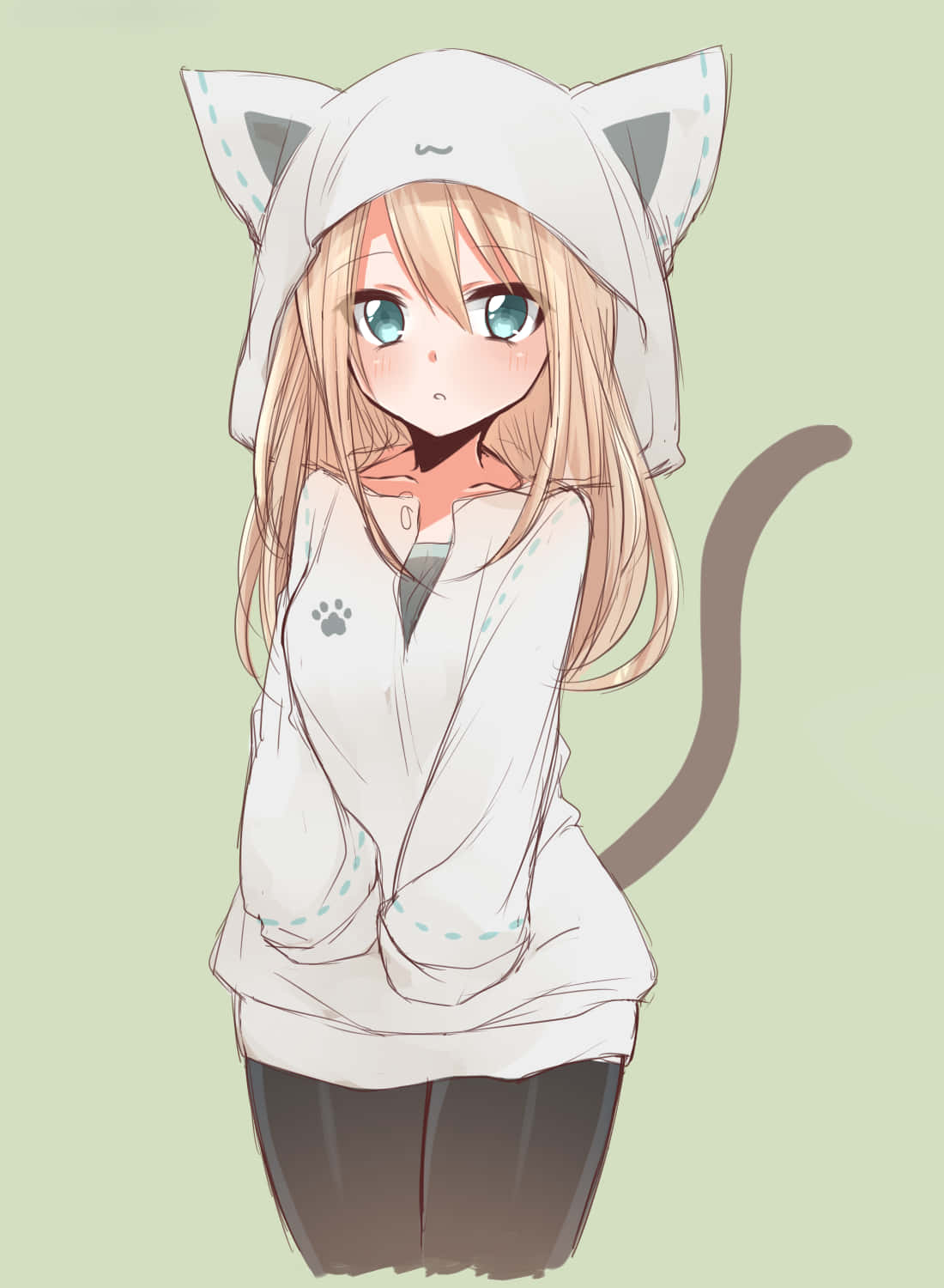 Msichana wa Anime akiwa na Hoodie kwa mwonekano wa mtindo na starehe. Picha ya Ukuta
