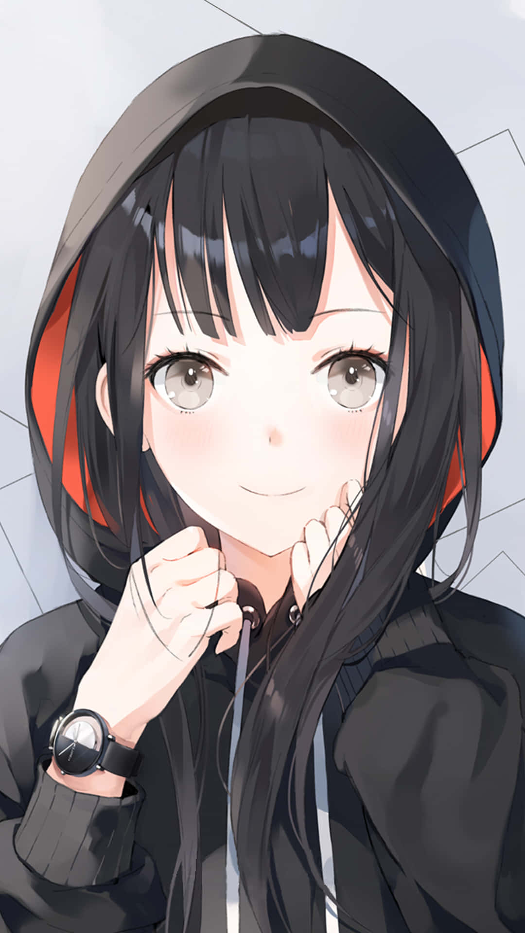 Msichana wa Anime Akiwa na Hoodie ya Mtindo Picha ya Ukuta