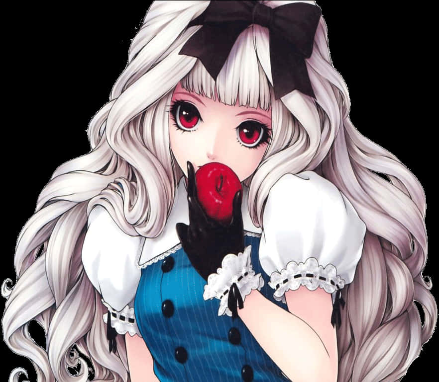 Msichana wa Anime Akiwa na Tufaha Picha ya Ukuta