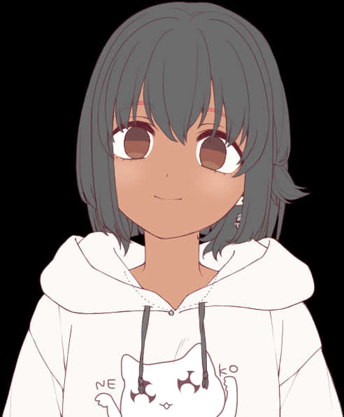 Msichana wa Anime Amevaa Hoodie Nyeupe Picha ya Ukuta