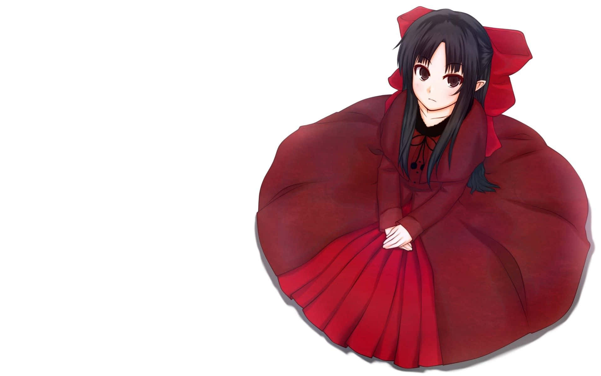 Msichana wa Anime Amevaa Mavazi Nyekundu ya Kiasi Picha ya Ukuta