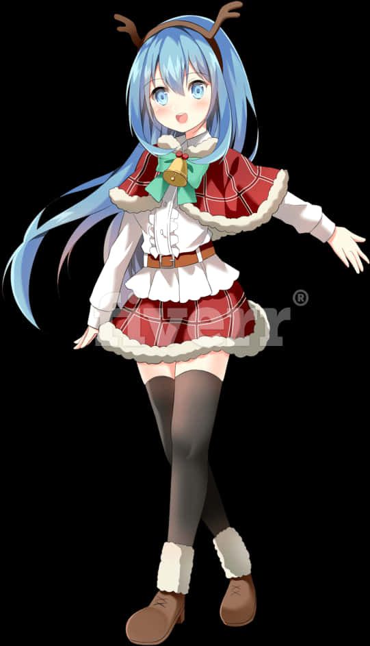 Msichana wa Anime Amevaa Vazi la Kulungu Picha ya Ukuta