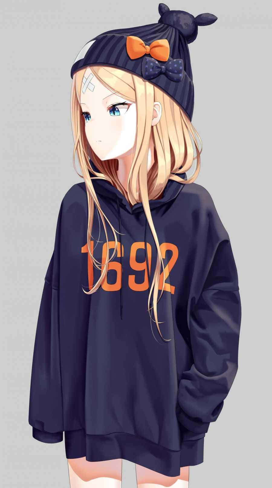 Msichana wa Anime Amevalia Hoodie ya Kustarehesha Picha ya Ukuta