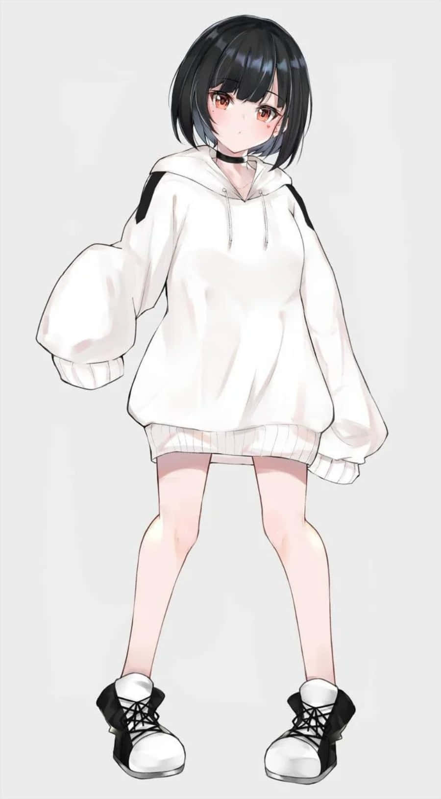 Msichana wa anime anayefuata mitindo akiwa amevaa hoodie maridadi! Picha ya Ukuta