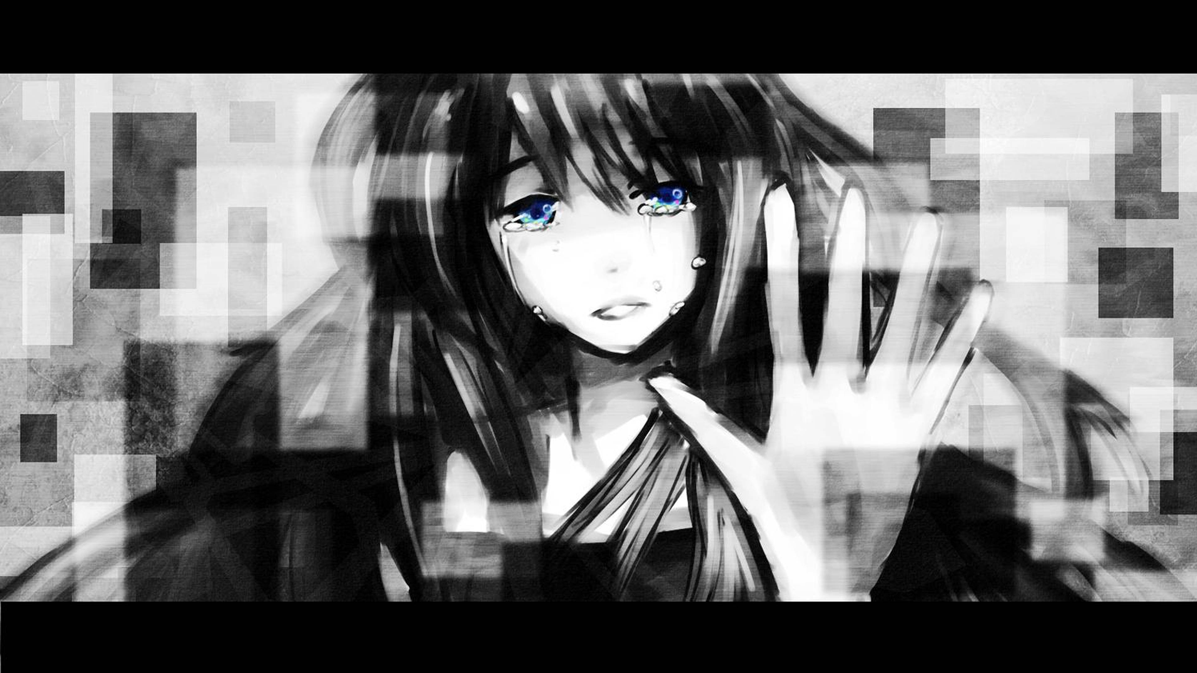Msichana wa Anime Anayelia na Kuinua Mkono 4K Picha ya Ukuta
