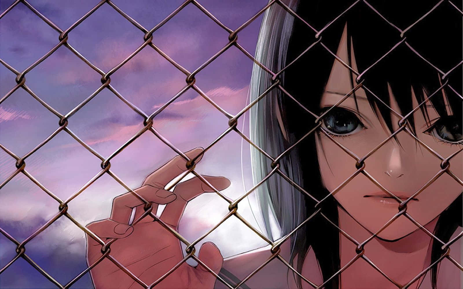 Msichana wa Anime Anayetazama kwa Huzuni Picha ya Ukuta