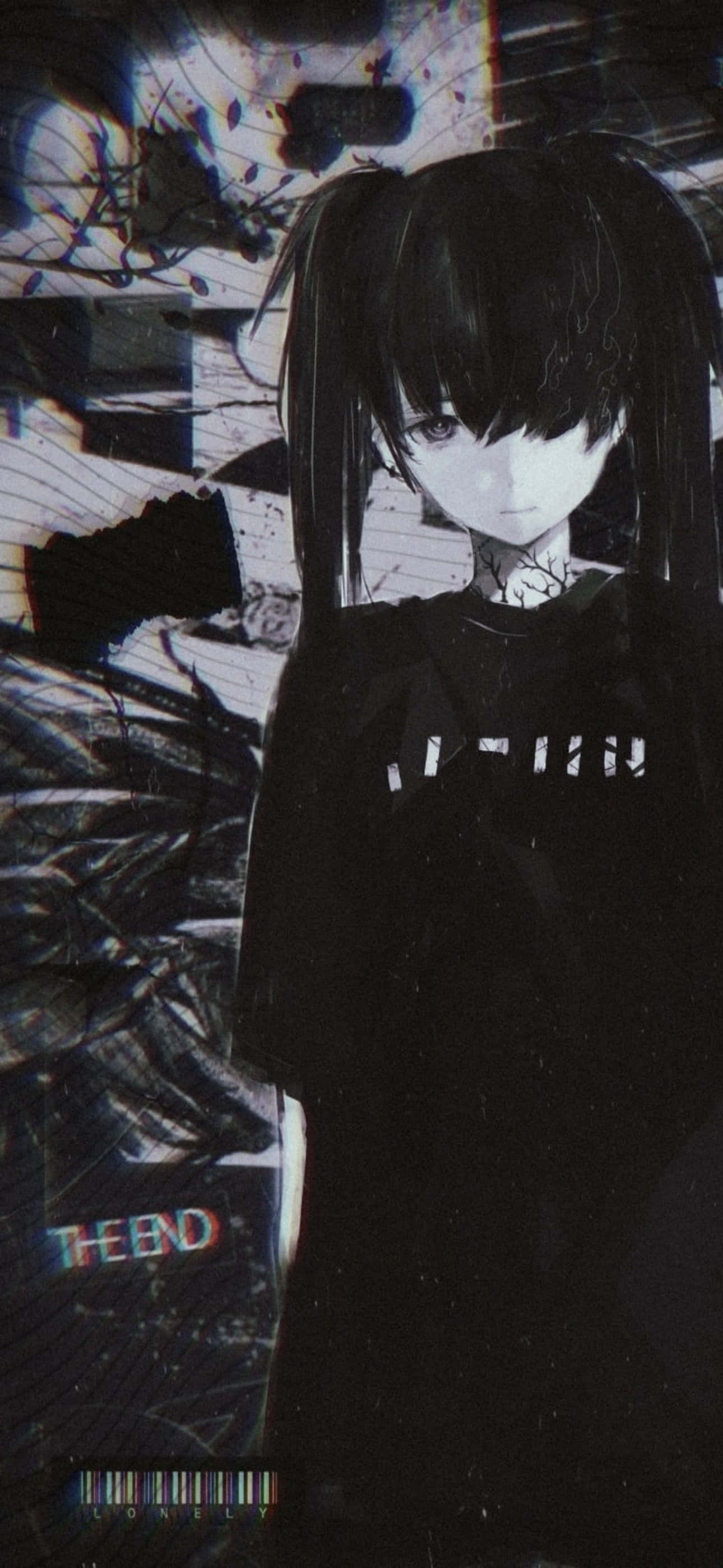 Msichana wa Anime Emo wa iPhone Akiwa Nyeusi Picha ya Ukuta