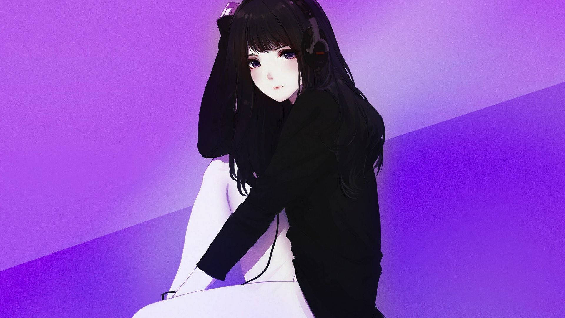 Msichana wa Anime Hoodie Nyeusi Picha ya Ukuta