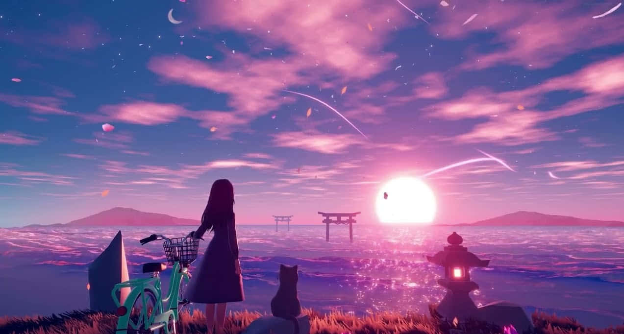 Msichana wa Anime Mtulivu Akiangalia Anga Picha ya Ukuta