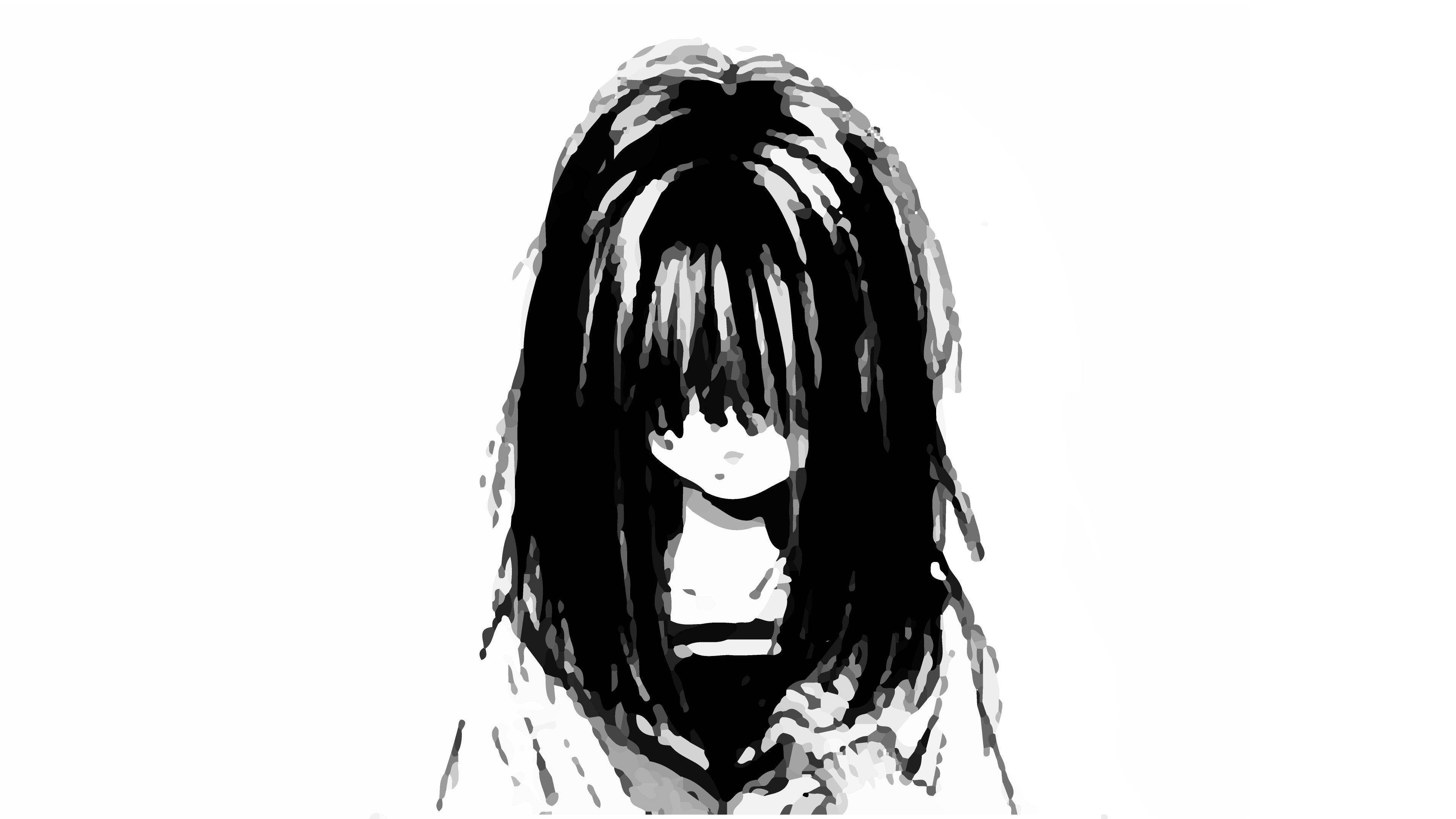 Msichana wa Anime Mwenye Huzuni Nyeusi na Nyeupe Amevalia Sare Picha ya Ukuta