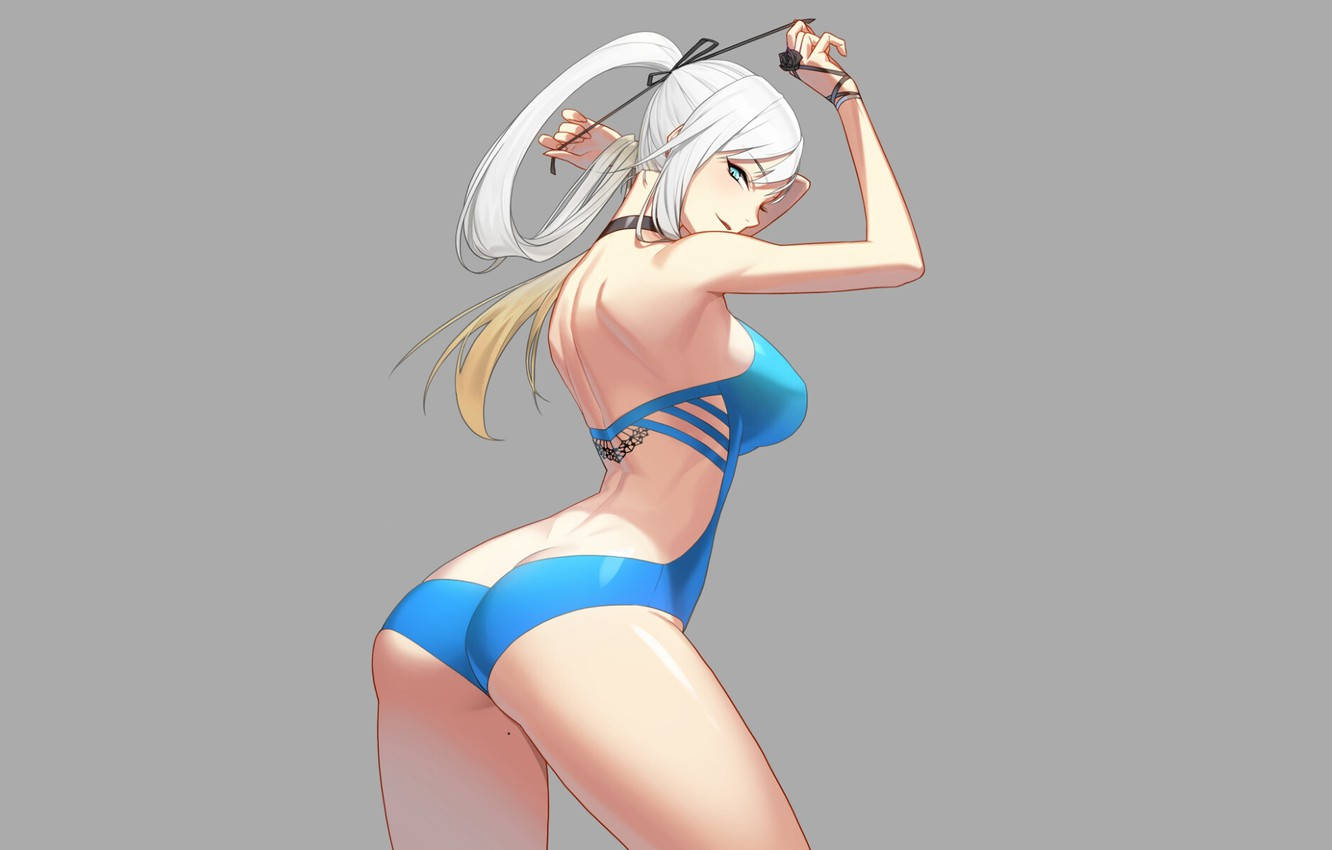 Msichana wa Anime Mwenye Mkia wa Farasi Akiwa katika Bikini Picha ya Ukuta