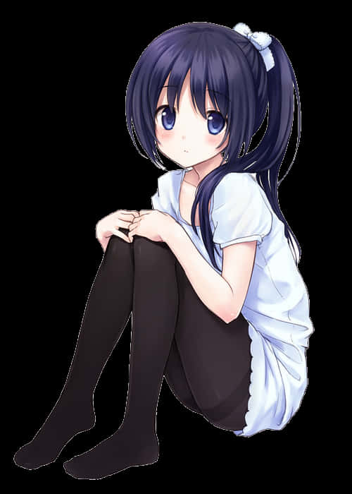 Msichana wa Anime Mwenye Nywele za Bluu Ameketi Picha ya Ukuta