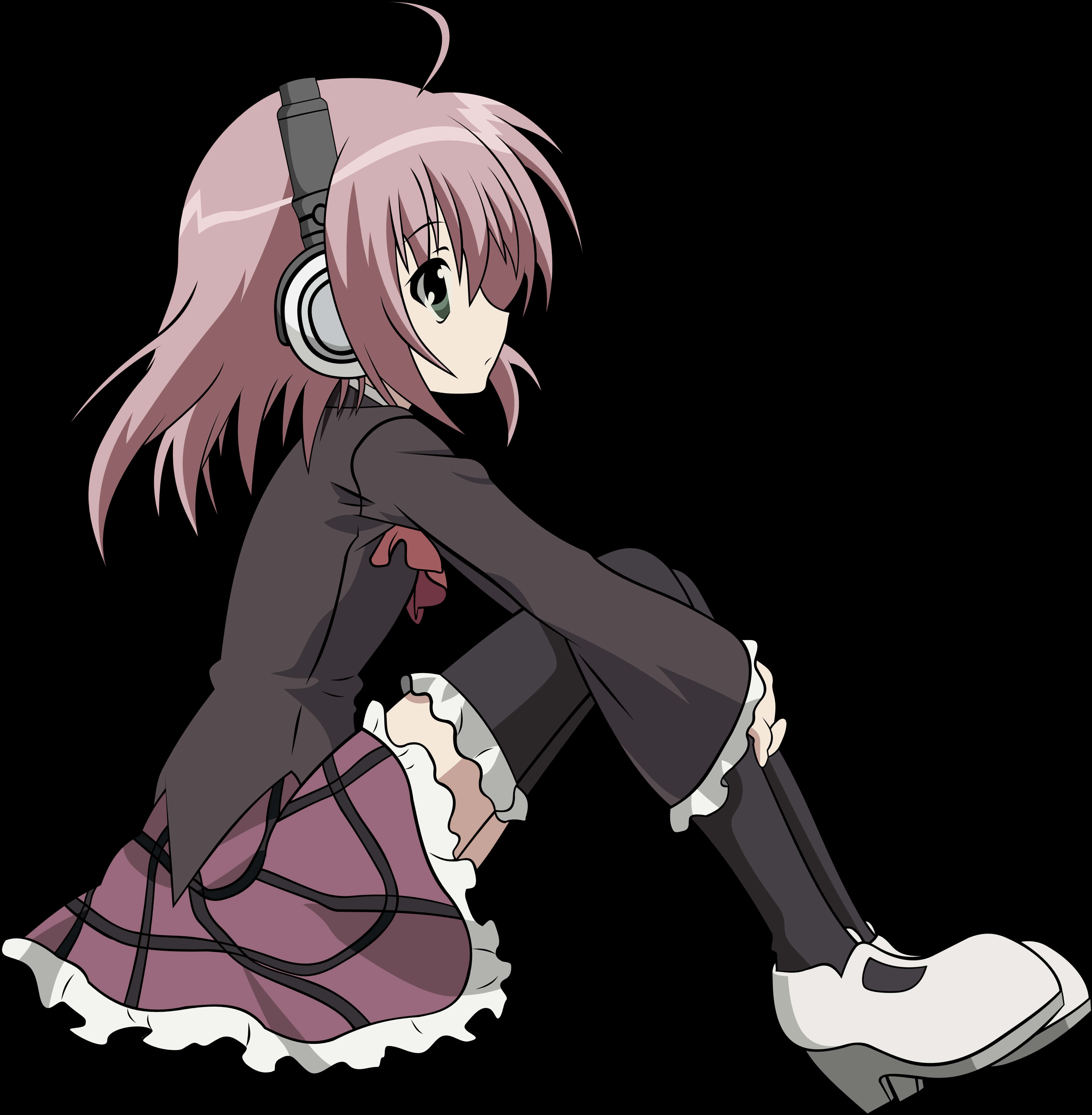Msichana wa Anime Mwenye Nywele za Waridi na Vipokezi Picha ya Ukuta