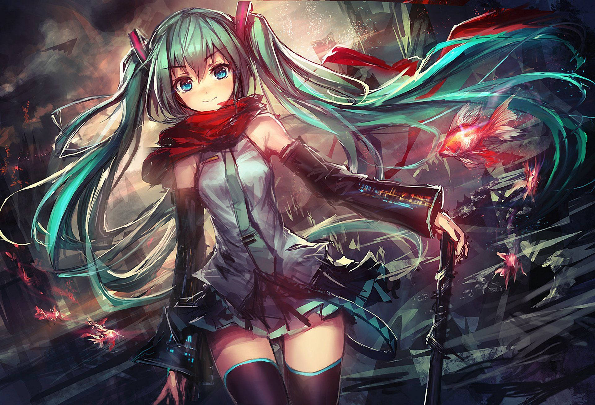 Msichana wa Anime Vocaloid Hatsune Miku Picha ya Ukuta