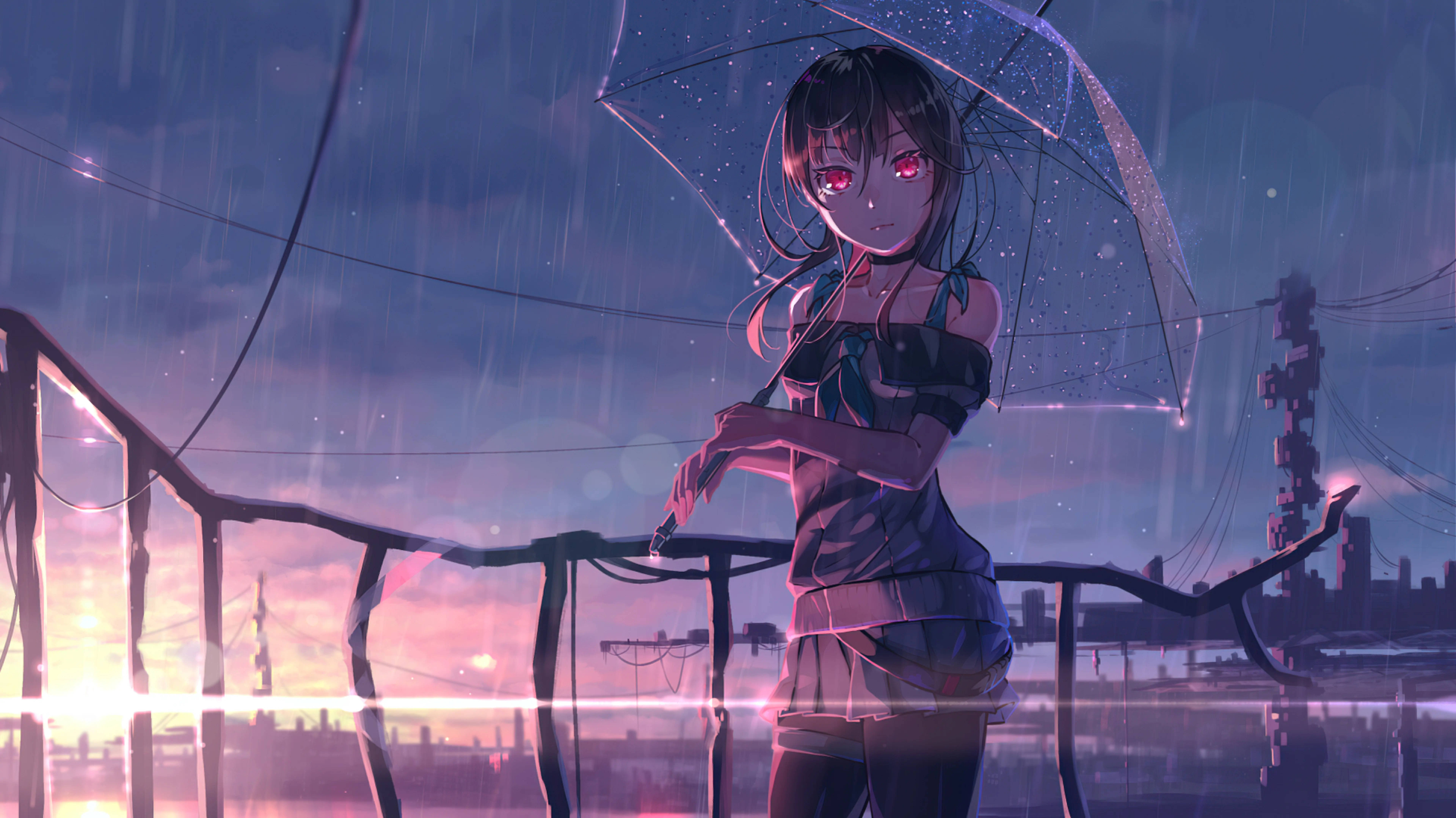 Msichana wa Anime wa 8K Akiwa Mvuleni Picha ya Ukuta