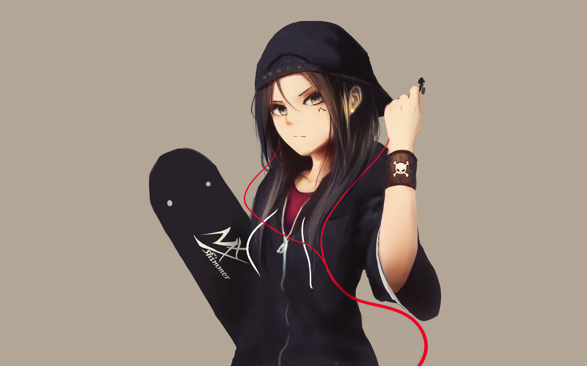 Msichana wa Anime wa Ajabu Amevaa Hoodie Picha ya Ukuta