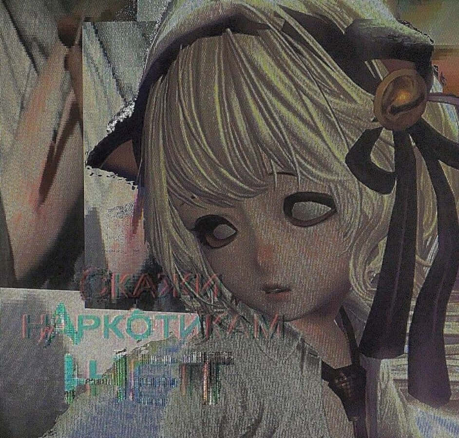 Msichana wa Anime wa Grunge Amevaa Hoodie ya Paka Picha ya Ukuta
