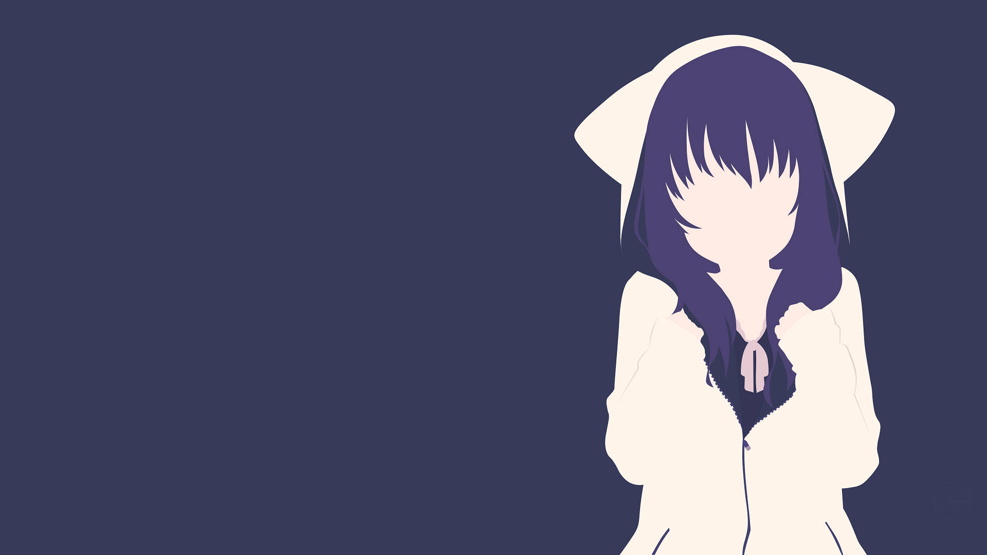 Msichana wa Anime wa Minimalist Akiwa na Hoodie ya Paka ya Kawaii Picha ya Ukuta