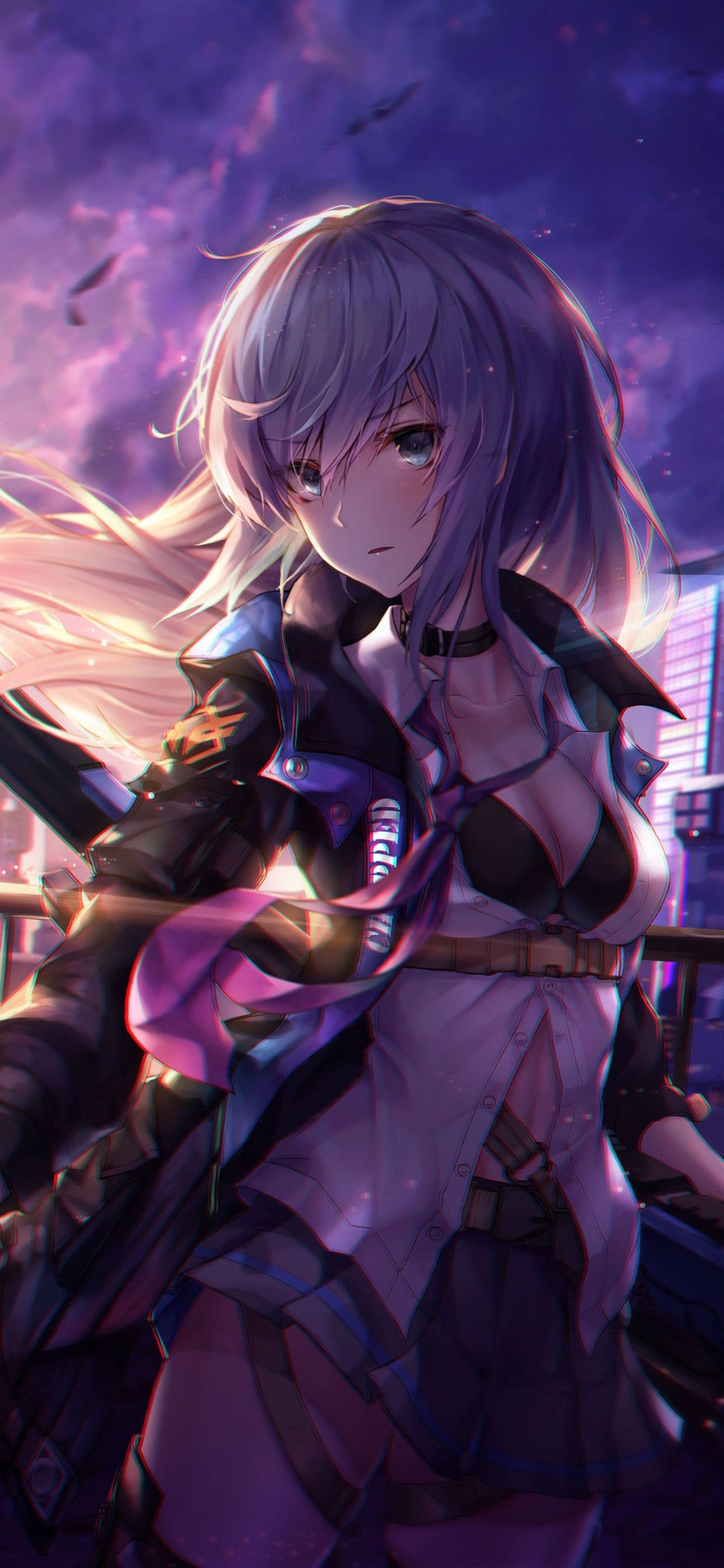 Msichana wa Kivita wa Anime 4K kwa iPhone Picha ya Ukuta