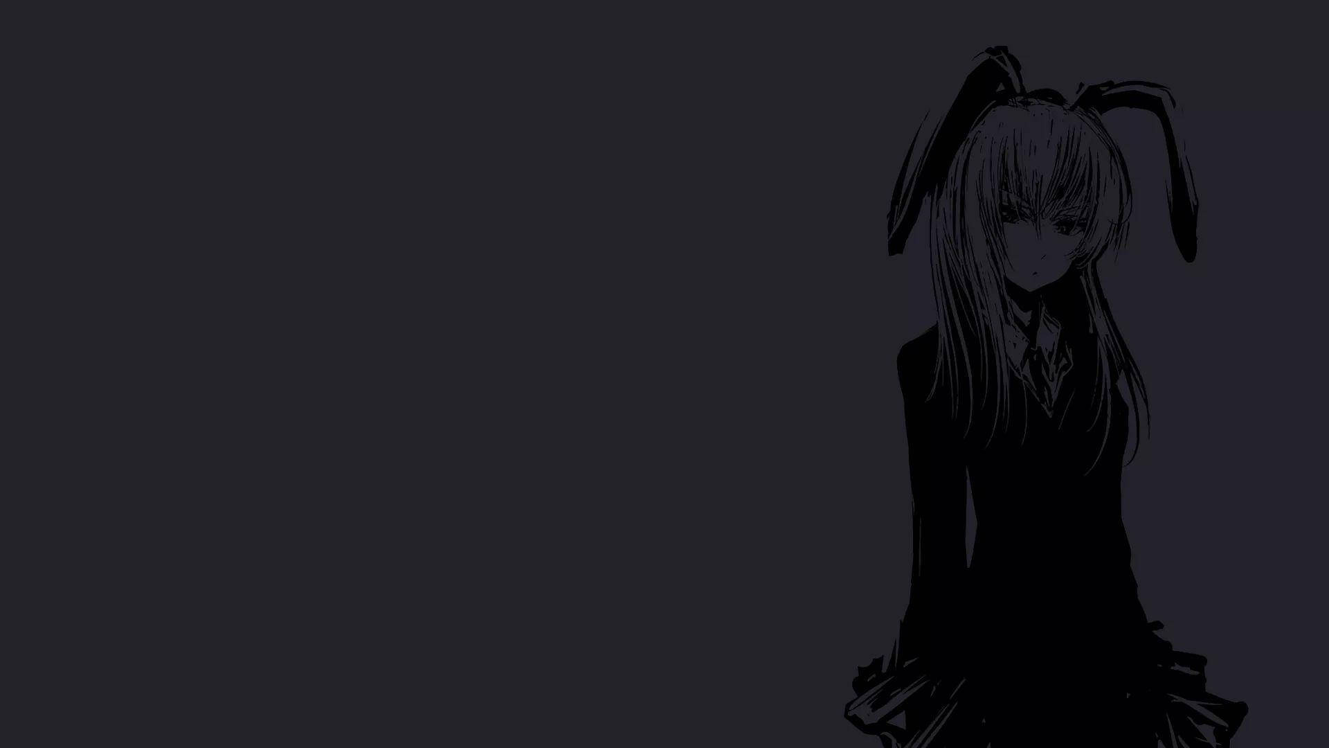 Msichana wa Masikio ya Sungura Aesthetic ya Anime Giza kwa Kompyuta Picha ya Ukuta