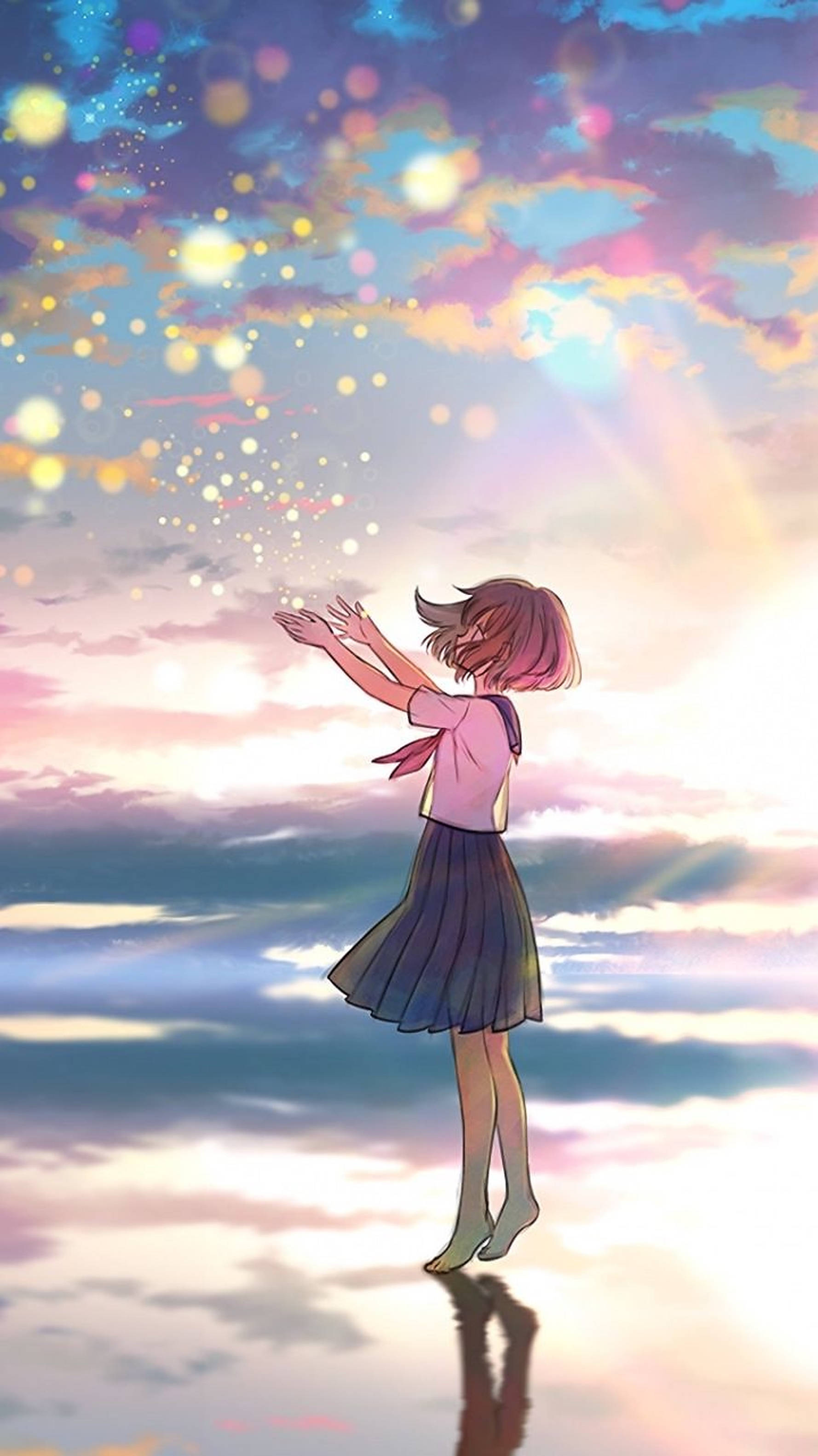 Msichana wa Shule wa Anime Aesthetic Picha ya Ukuta
