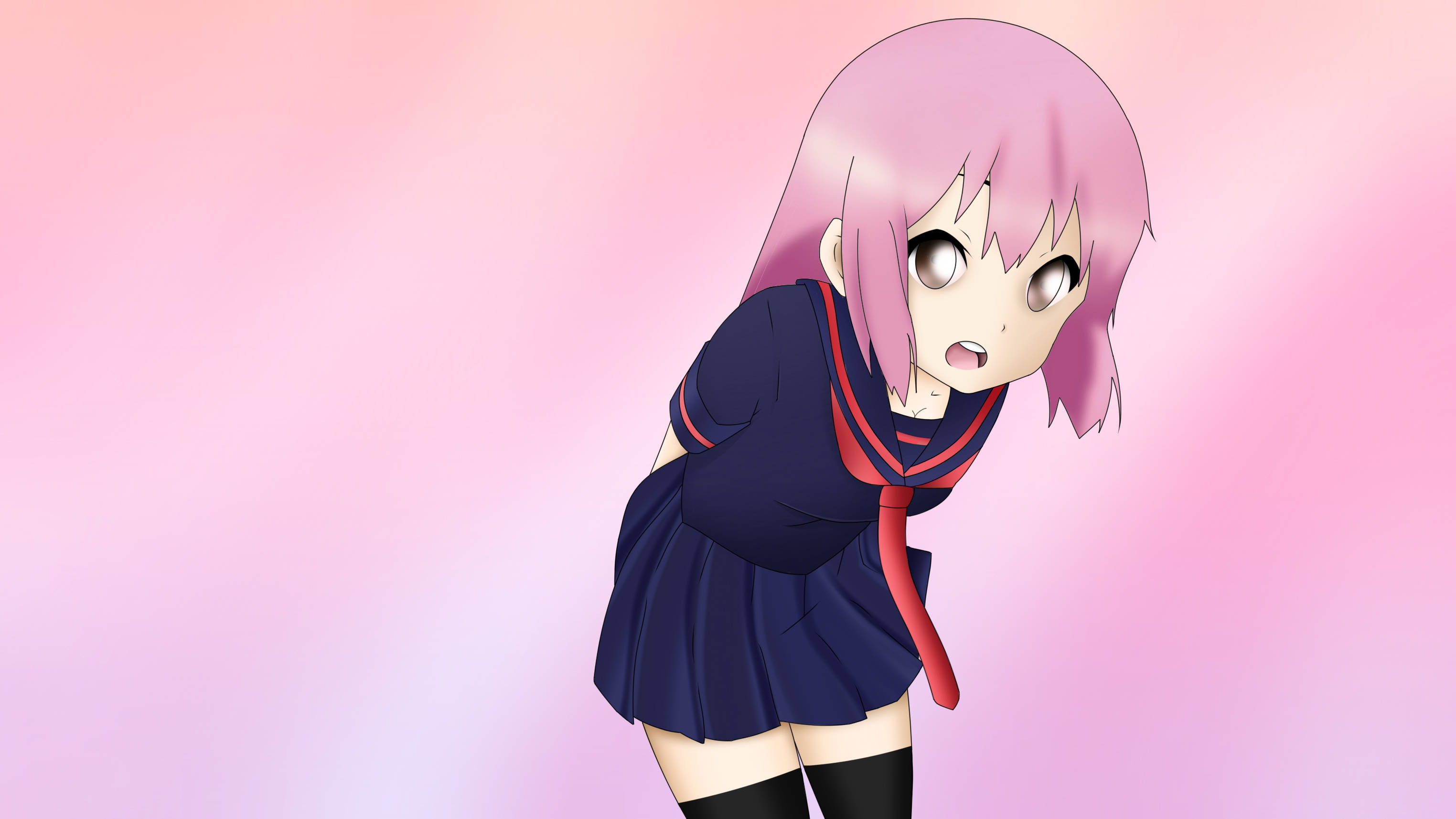 Msichana wa Shule wa Anime ya Pink Aesthetic Picha ya Ukuta