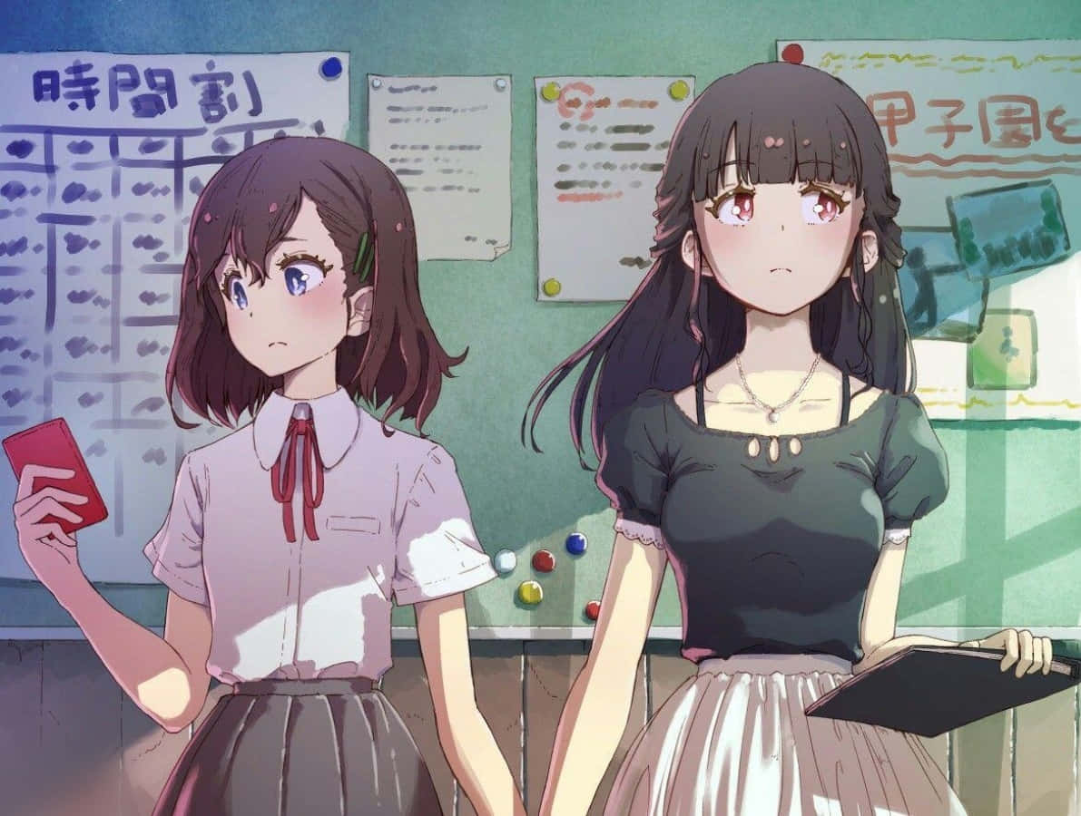 Msichana Wa Shule Ya Anime Anayependa Wanawake Darasani Picha ya Ukuta