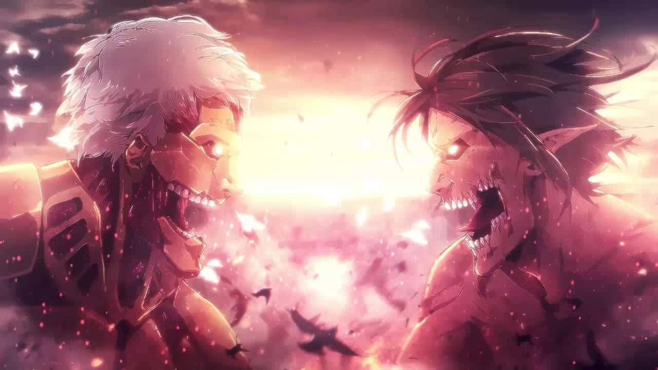 Msimamo wa Eren Yeager Dhidi ya Titan Kubwa Picha ya Ukuta