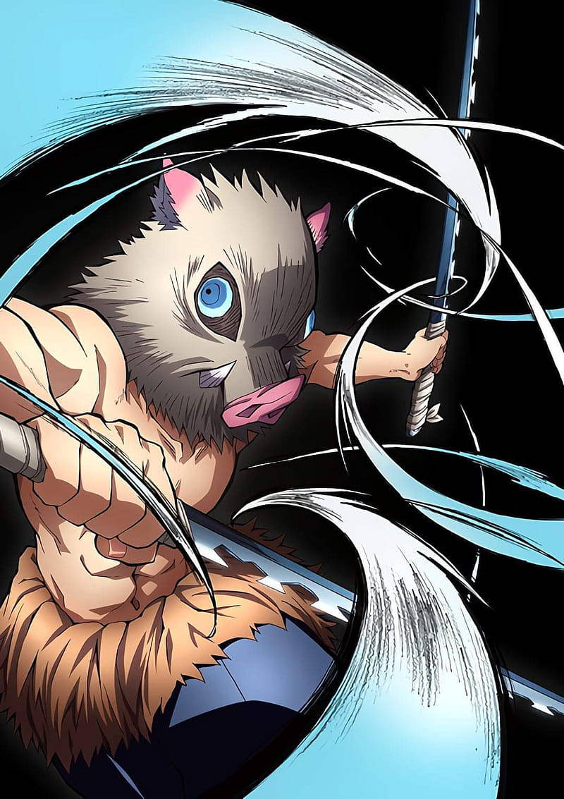Msimamo wa Kupambana wa Inosuke wa Demon Slayer na Maji Yanayoruka Picha ya Ukuta