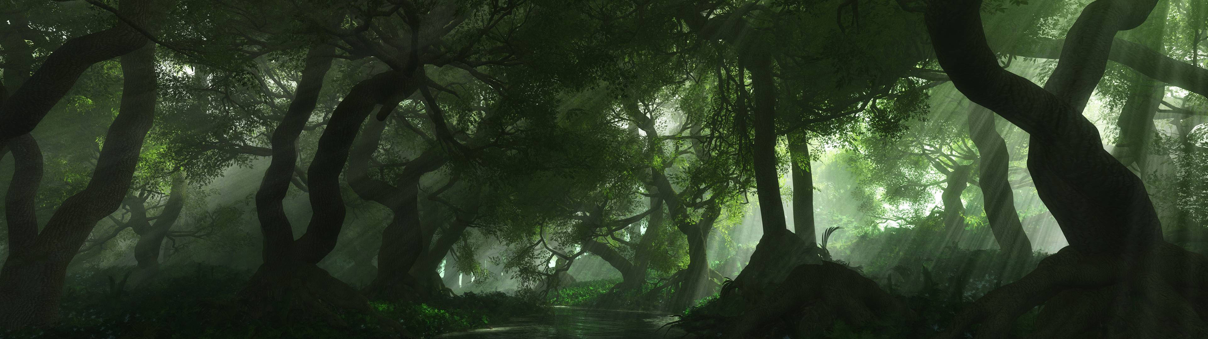 Msitu Wenye Mwonekano wa 3840x1080 HD kwa Skrini Mbili Picha ya Ukuta