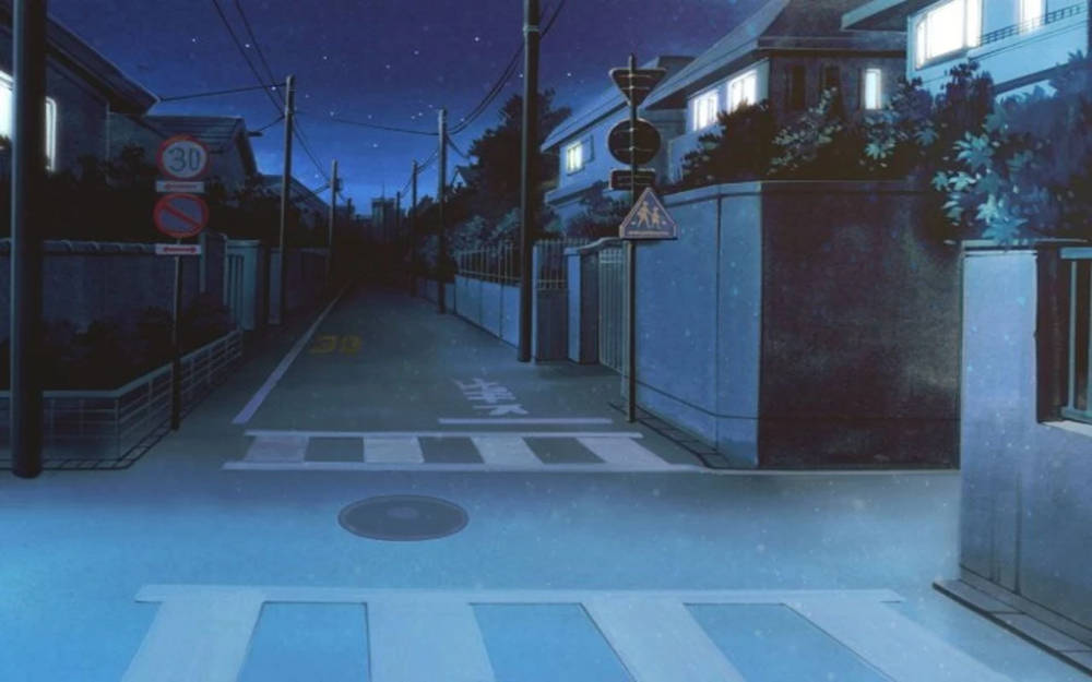 Mtaa Mweusi wa Usiku wa Anime ya Kijapani Picha ya Ukuta