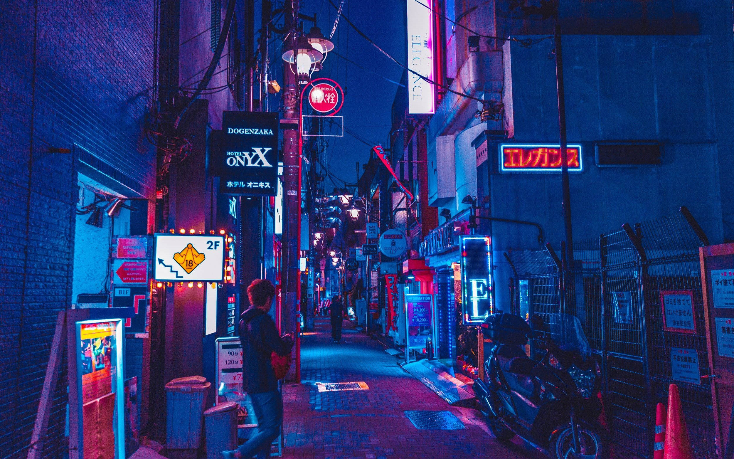 Mtaa wa Anime wa Neon Jijini Usiku Picha ya Ukuta