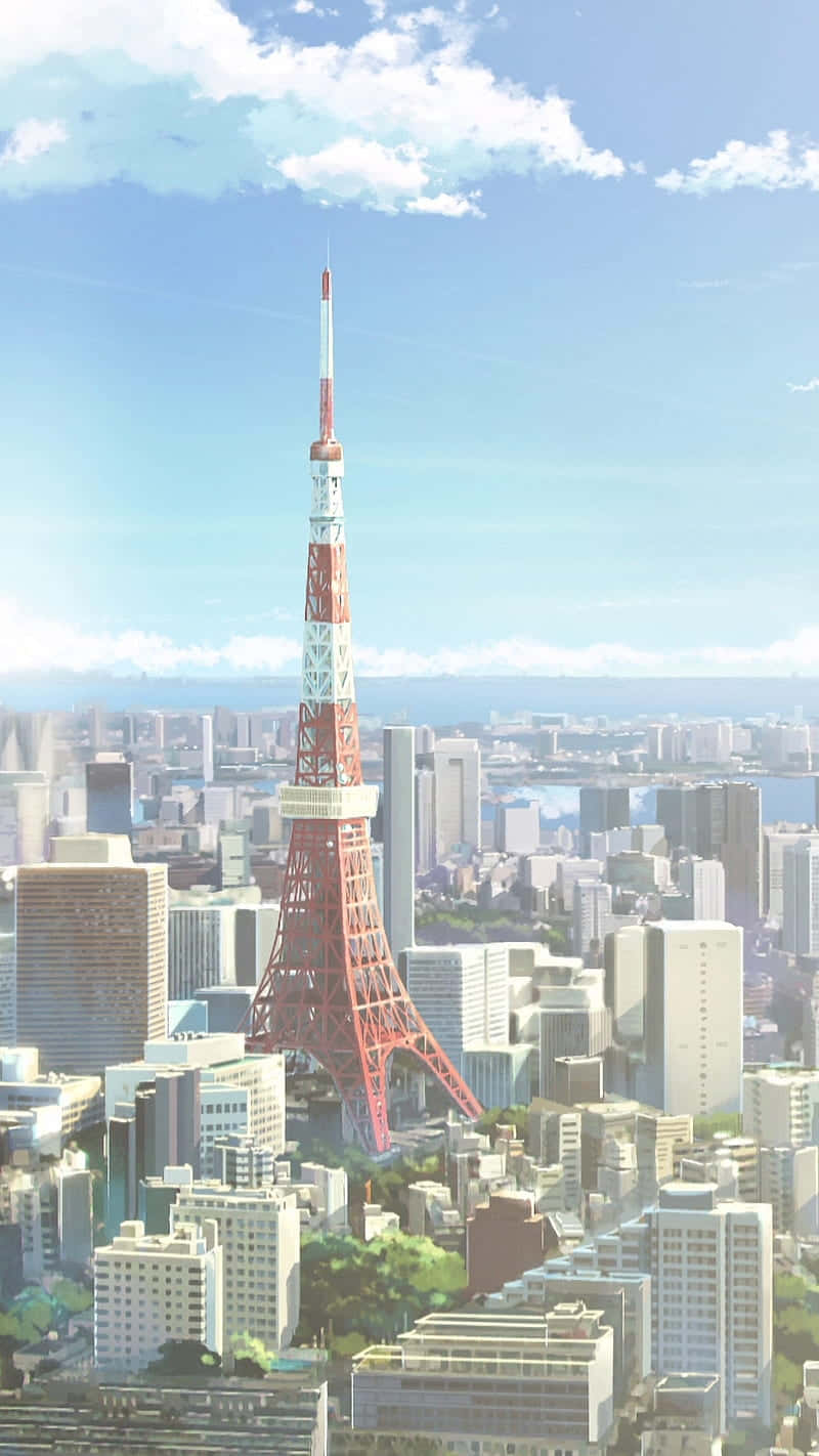 Mtazamo wa Angani wa Mnara wa Tokyo wa Anime Picha ya Ukuta