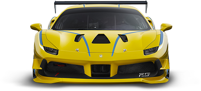Mtazamo wa Mbele wa Gari la Mashindano la Ferrari ya Njano Picha ya Ukuta