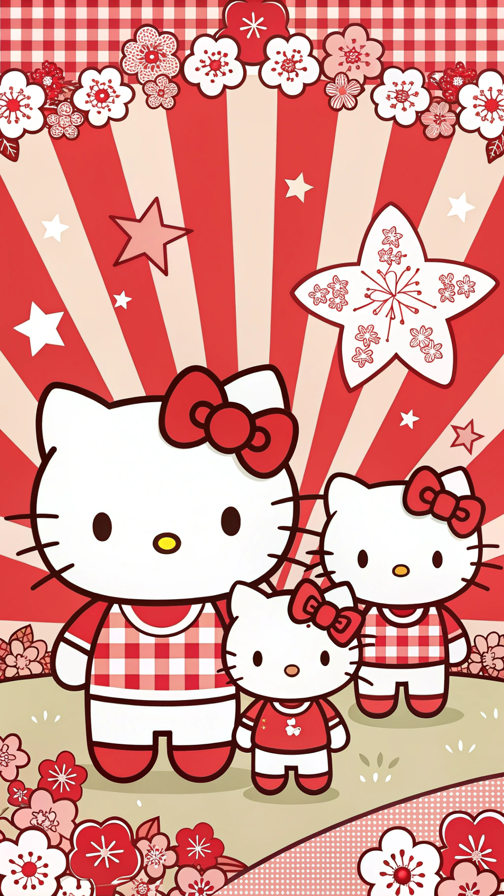Mtindo wa Kuvutia wa Familia ya Hello Kitty Picha ya Ukuta