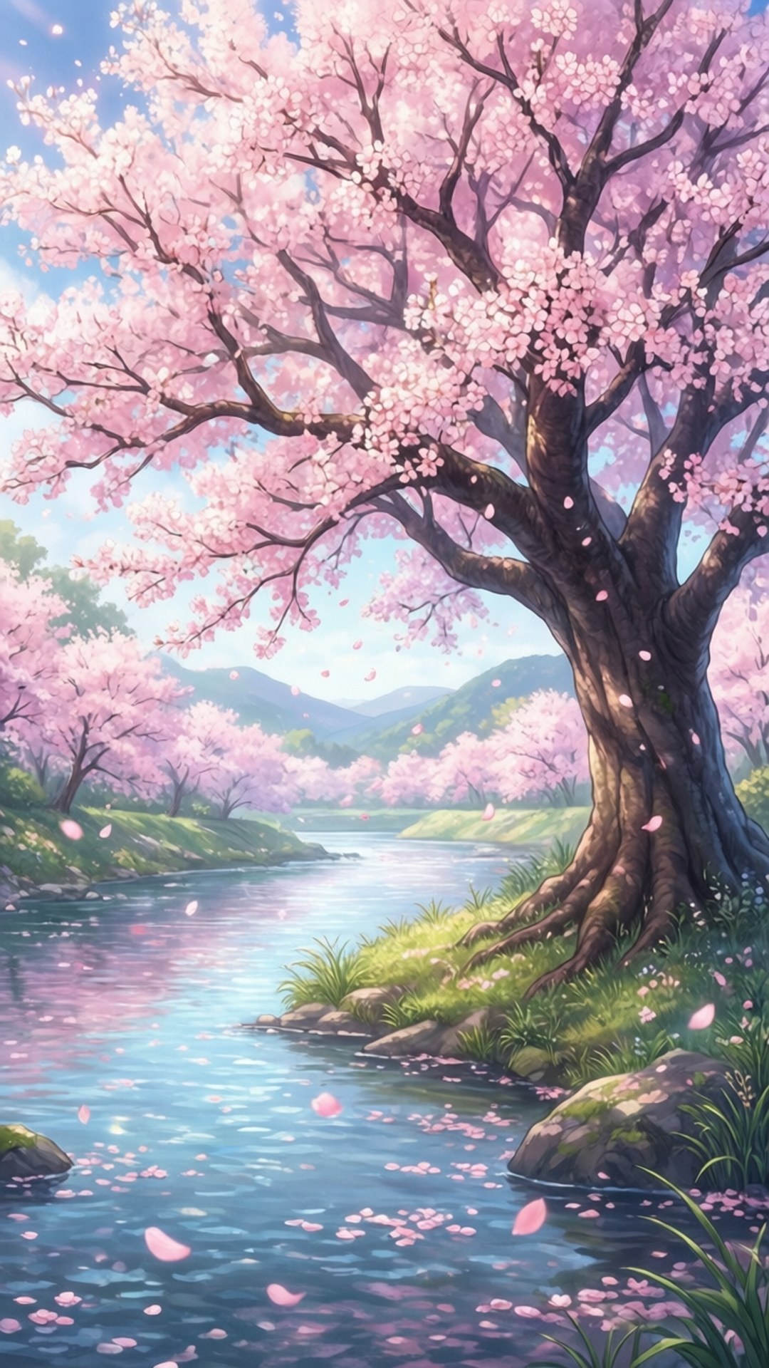 Mto wa Miti ya Sakura Picha ya Ukuta