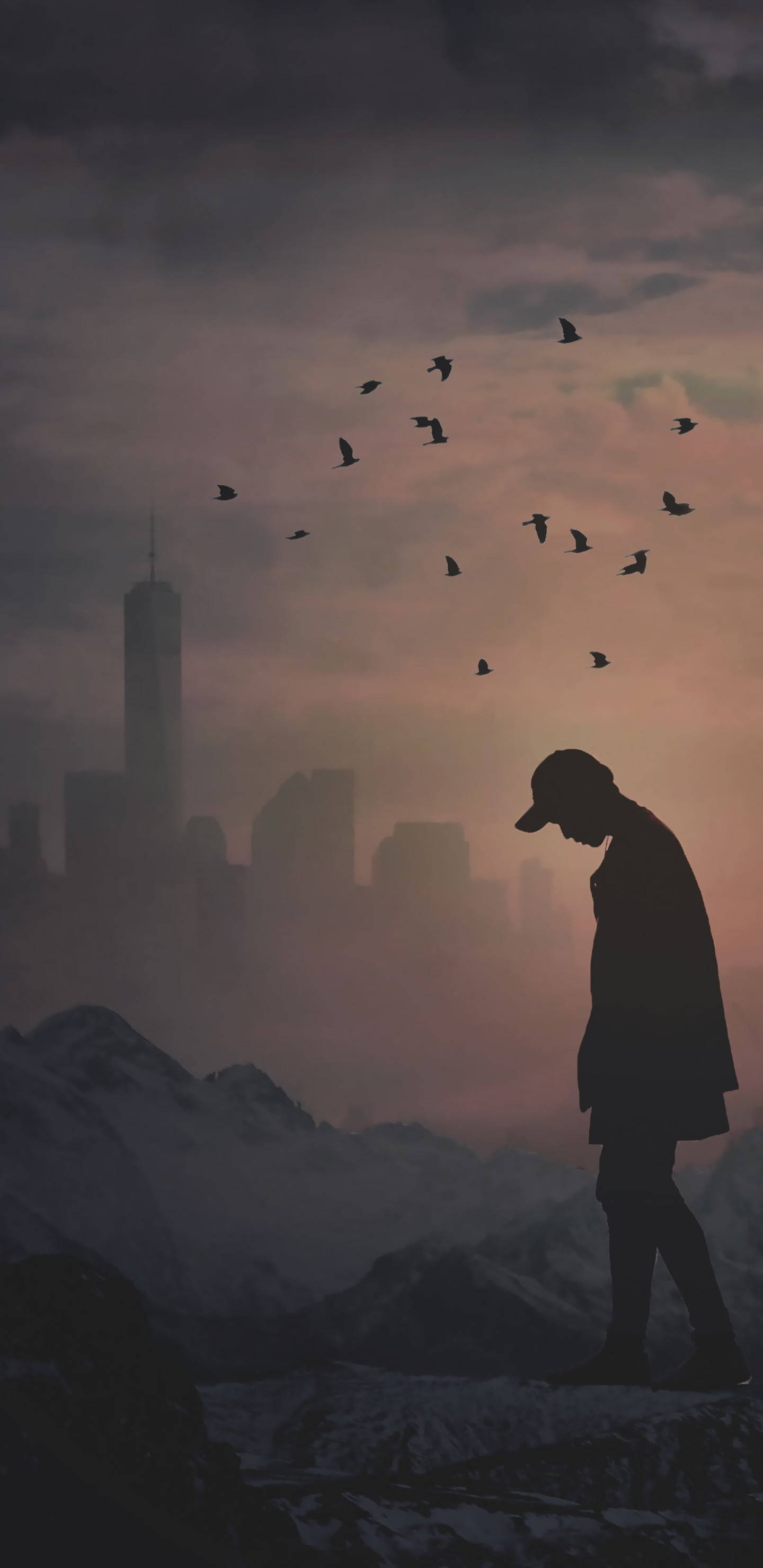 Mtoto wa Anime Mwenye Huzuni Katika Mandhari ya Silhouette Picha ya Ukuta