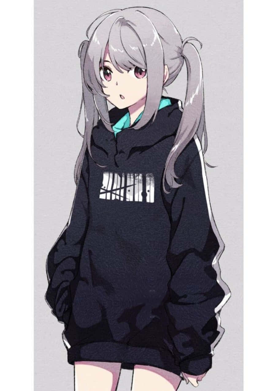 mtoto wa kike aliye na hoodie nyeusi na mabwawa ya kijivu Picha ya Ukuta