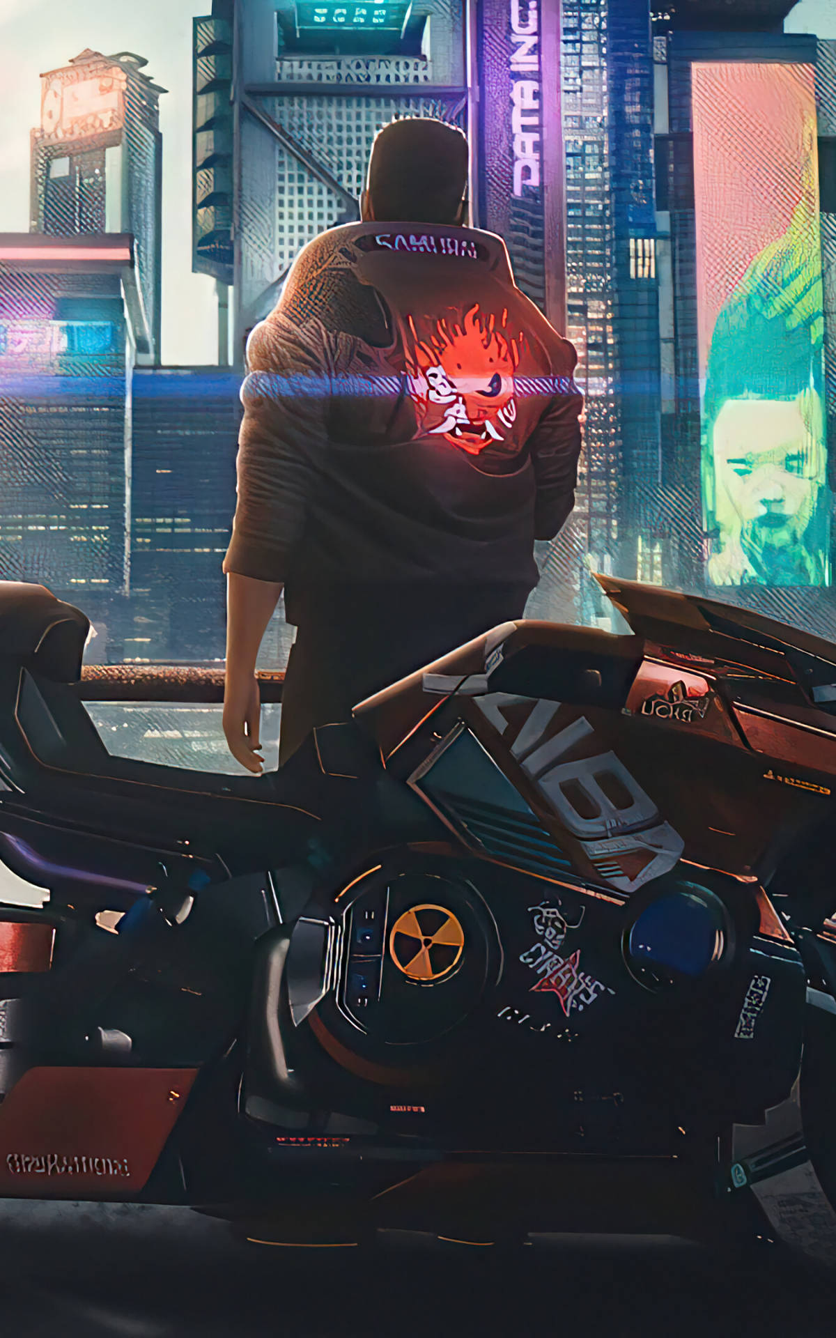 Mtu Mwenye Jacket Katika Cyberpunk Kwa Android Picha ya Ukuta