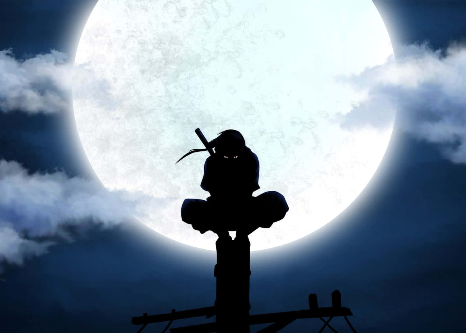 Mtu mwenye nguvu na wa ajabu, Uchiha Itachi amesimama kwenye mwanga wa mwezi. Picha ya Ukuta
