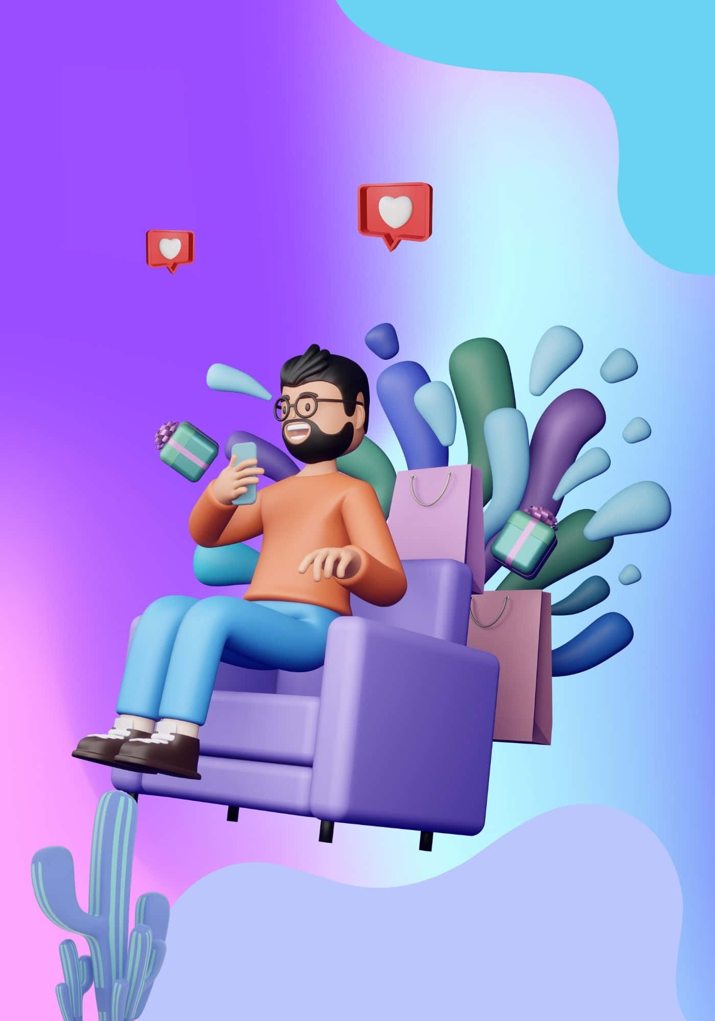 Mtu wa 3D Baridi Juu ya Couch Background Picha ya Ukuta